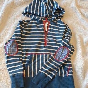 Matilda Jane Stripedb Teal Blue and White Hoodie with Red Accents